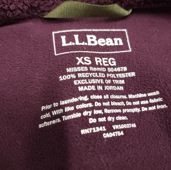 L.L.Bean Full Zip Sherpa Luxe Micro Fleece Maroon XS Reg - Picture 12 of 13